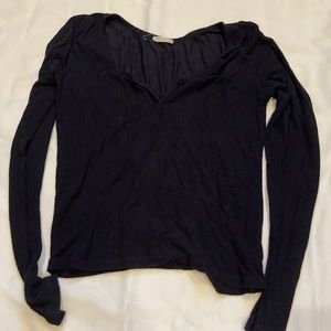 DEEP V NECK RIBBED LONG SLEEVE